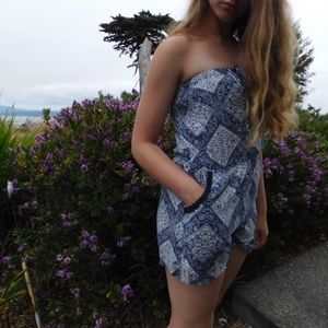 Strapless Patterned Romper WITH POCKETS